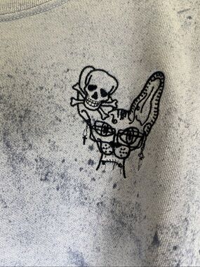 Sphynx Cat with piercings and skull Blue Tie-Dye Crewneck Sweatshirt  size Sma